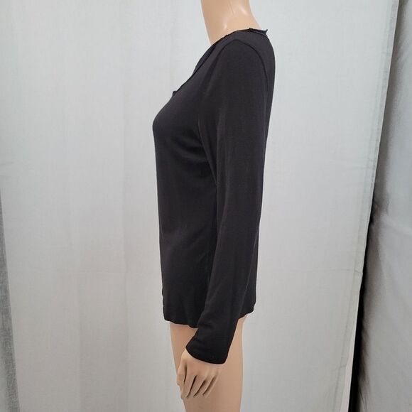 Lafayette 148 Black Scoop Neck Long Sleeve Tee Top Elevated Basic Blouse - Picture 2 of 11